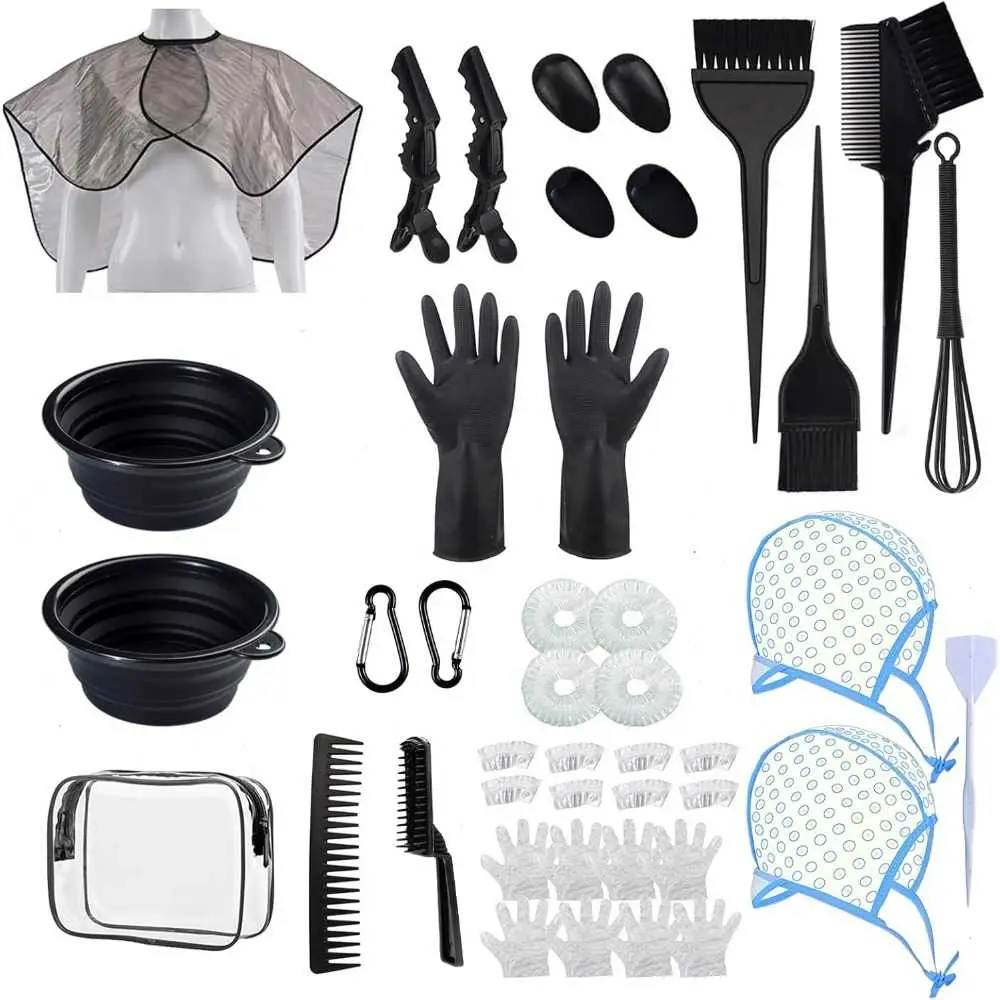 43Pcs Hair Coloring Kit with Dye Bowl and Brush Set, Professional Hair Dyeing Tools for Home DIY & Salon, Includes Highlighting Frosting Cap, Plastic Hooks, Ear Covers, Clips, Shawl for Bleaching