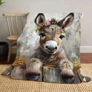 Contemporary Donkey Print Flannel Blanket, Soft Cozy Warm Winter Throw, Versatile All-Season Digital Printed Polyester Bedspread, Ideal Multipurpose Festival Gift