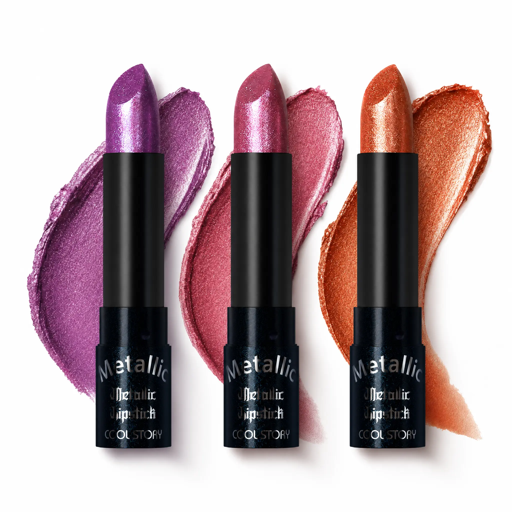 Cool Story Metallic Shimmer Lipstick - 10g High Pigment Pearlescent Glitter Cosmetic Lip Color, Long Lasting Waterproof, Smooth Creamy Texture, Flawless Lip Care Makeup Product, No Harmful Additives, for Bold Halloween Makeup & Daily Use