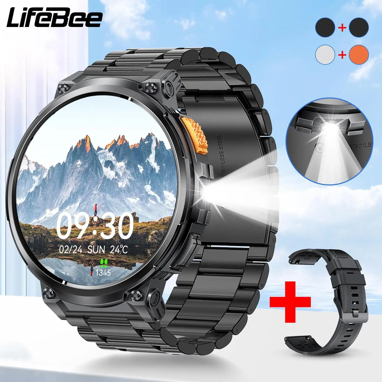 LIFEBEE K66 Smart Watch, 1.85" Round Screen Smart Watch with Flashlight & BT Call Customizable Dial, Waterproof Sport Watch with Multiple Sports Modes