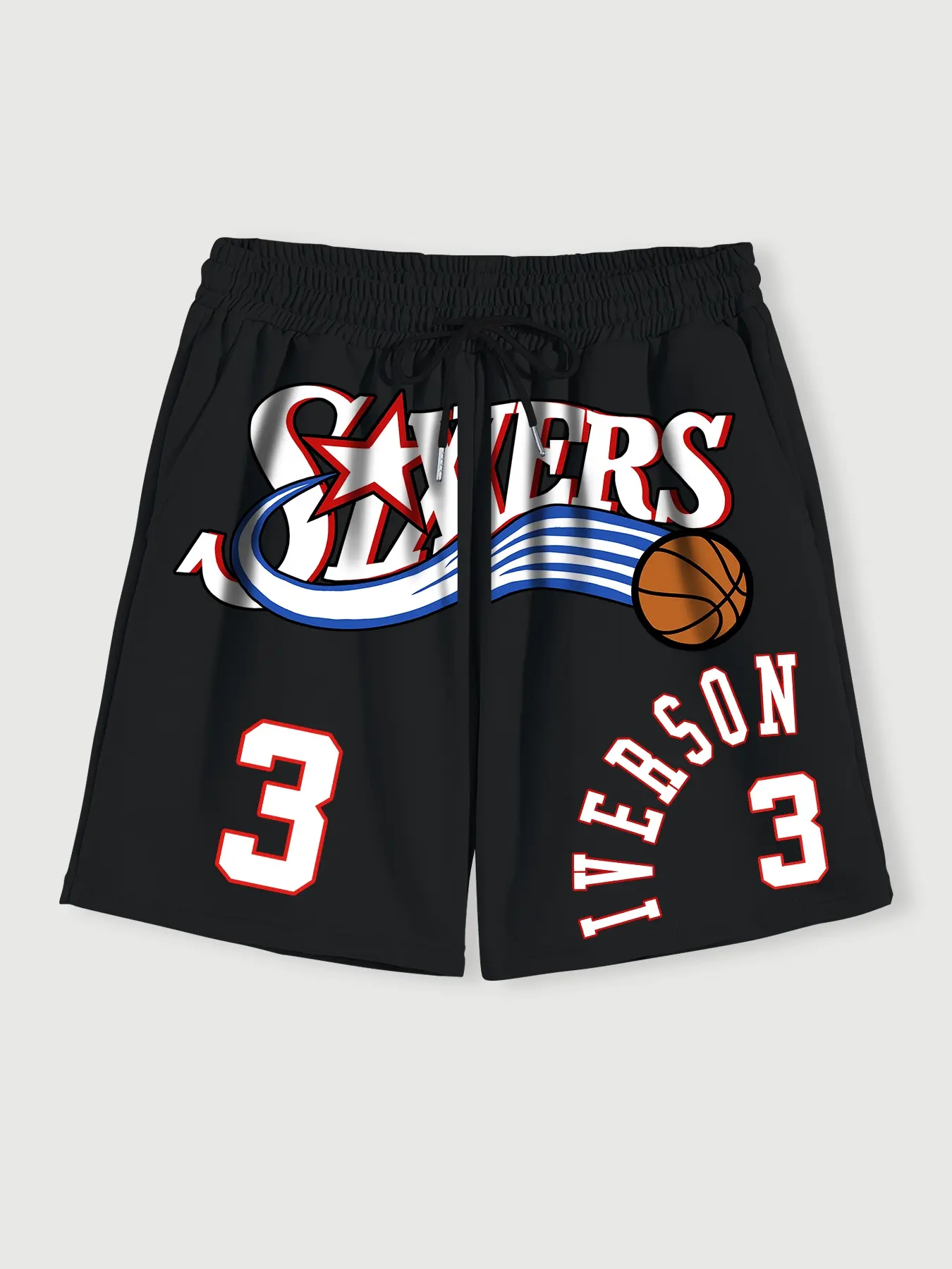 Men's Basketball Theme Shorts, Printed Sixers Iverson 3 Elements, Classic Retro Style, Comfortable Fabric, Perfect for Sports & Streetwear