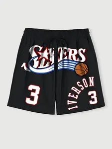 Men's Basketball Theme Shorts, Printed Sixers Iverson 3 Elements, Classic Retro Style, Comfortable Fabric, Perfect for Sports & Streetwear