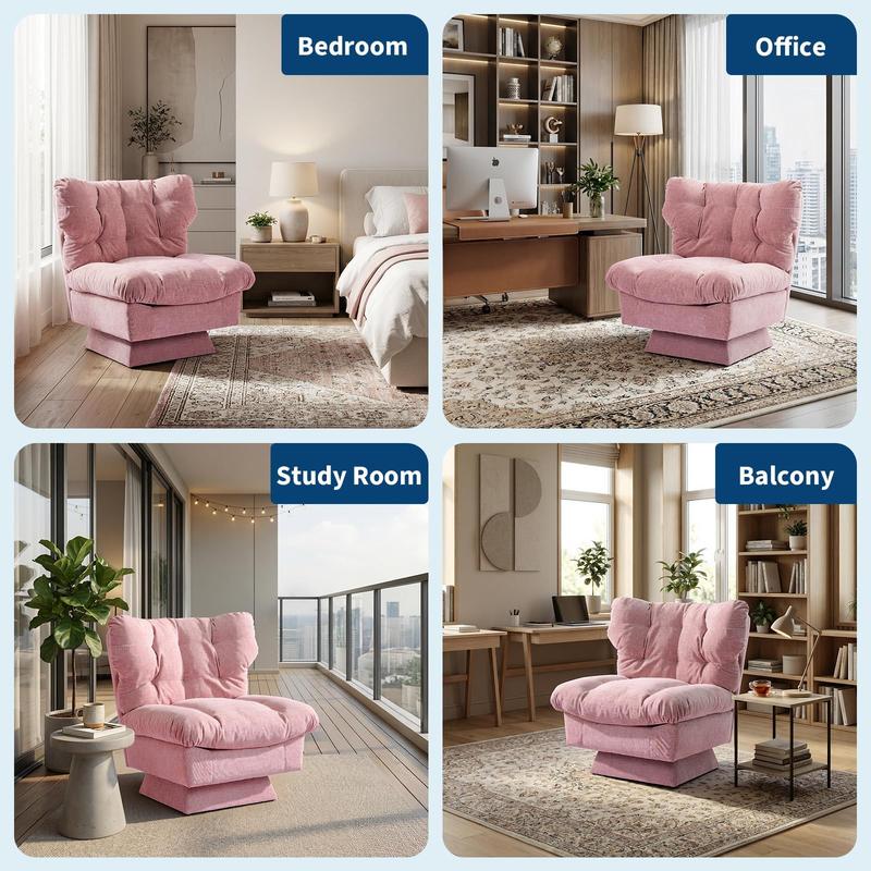 Garvee Oversized Pink Chenille Swivel Accent Chair with 360° Rotation, Thick Cushion, and Cozy Upholstery for Living Room, Bedroom, or Office, Supports up to 300 Lbs