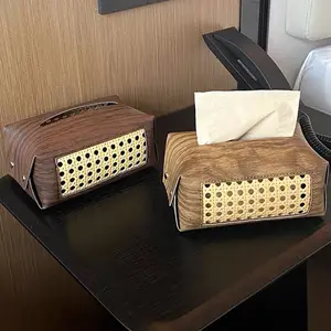 Modern PU Leather Waterproof Tissue Box Cover Set, Single Color Embossed Design, Desk Decor, Home Organizer, Kitchen Accessories