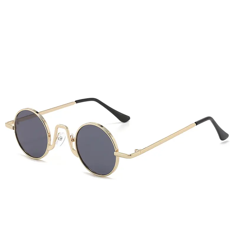 Retro Hip Hop Small Round Frame Sunglasses, Gold-Framed Metal-Tone Men's Sunglasses, Gold-Framed Men's Sunglasses Vintage Frame Sunglasses Round Shades