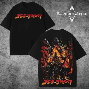 [ superhero tee ] Godzilla vs Destoroyah Vintage Washed Kaiju Graphic T-Shirt – Japanese Monster Movie Streetwear Tee, Retro Godzilla Film Aesthetic Shirt, Classic Kaiju Battle Graphic Oversized Unisex Tee for Godzilla Fans & Retro Sci-Fi Movie Lovers