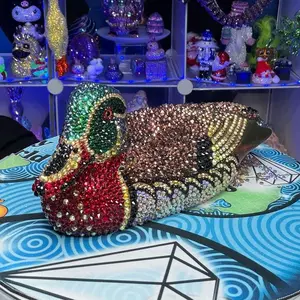 Decoy Wood Duck Rhinestoned Ornament with Vibrant Colors and Detailed Rhinestone Embellishments for Home Decor
