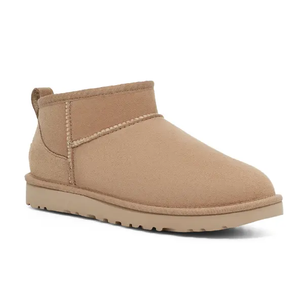 UGG Women's Classic Ultra Mini Sand Footwear - Premium Slip-On Sheepskin Walking Shoes with Flexible Design Elements