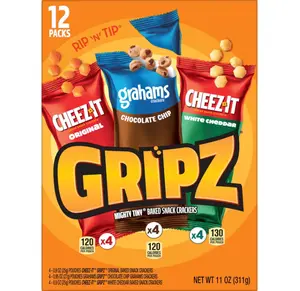 Gripz Mini Baked Snack Crackers, Sweet and Salty Snacks, Variety Pack, 11oz Box (12 Pouches)