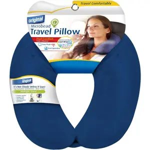 Dual Comfort Microbead Airplane Travel  Pillow. Super Soft Cozy Plush Fabric   Side, Cool Relaxing Spandex  The Other! Customize Your Comfort and Support at  or  The Go!- Blue