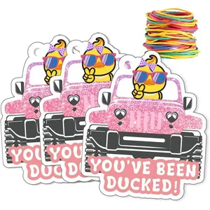 You've Been Ducked, Cute Duck Tags  Card, 35 Pack 3 x 2.4inch, with Round Hole and 50 Rubber Bands, Duck Design and SUV  (Glitter  Design)