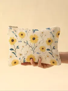 Floral Print Velvet Makeup Bag with Zipper, Lightweight Multi-Functional Cosmetic Organizer for All Seasons, Casual Style Pouch, Handheld Cosmetic Pouch, Makeup Storage Bag
