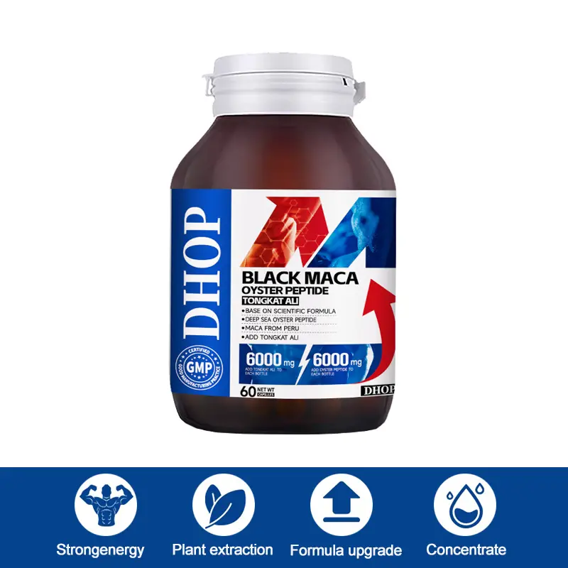 DHOP Black Maca Tongkat Ali Complex Capsules 6000mg High Potency Oyster Peptide Herbal Supplement Supports Men’s Daily Energy and Physical Vitality 60 Capsules