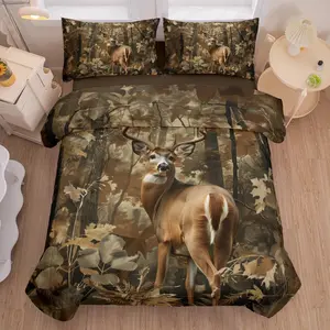 5 Pieces Deer Comforter Sets,Camo Bedding Set,Deer Comforter Sets for Boys,Twin Size Bedding Set for Boys,Camo Bed Sets with Sheets