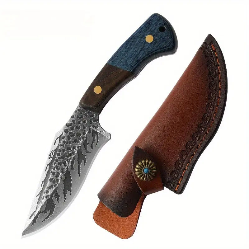 1PC Handmade Hammer Pattern Outdoor Knife Camping Barbecue Meat Knife Carry Emergency Knife Home Fruit Knife Survival Gear