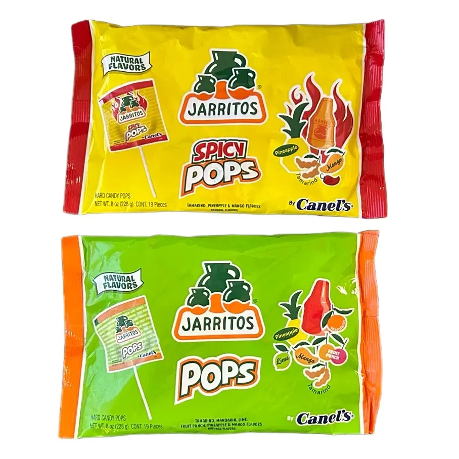 Jarritos Pops Assorted Flavors - Sweet or Spicy Hard Candy Pops Lollipops - Natural Flavors - Sweet Snack Bonbon