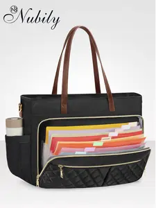 Teacher Bag 15.6 Inch Work Bag, Women Laptop Tote Bag with Accordion File Organizer, Insulated Pocket Nursing Bag, Stylish and Functional