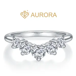 【#19 Melody】Full Moissanite main stone and side stone rings  Band with 925 Sterling Silver Synthetic Moissanite