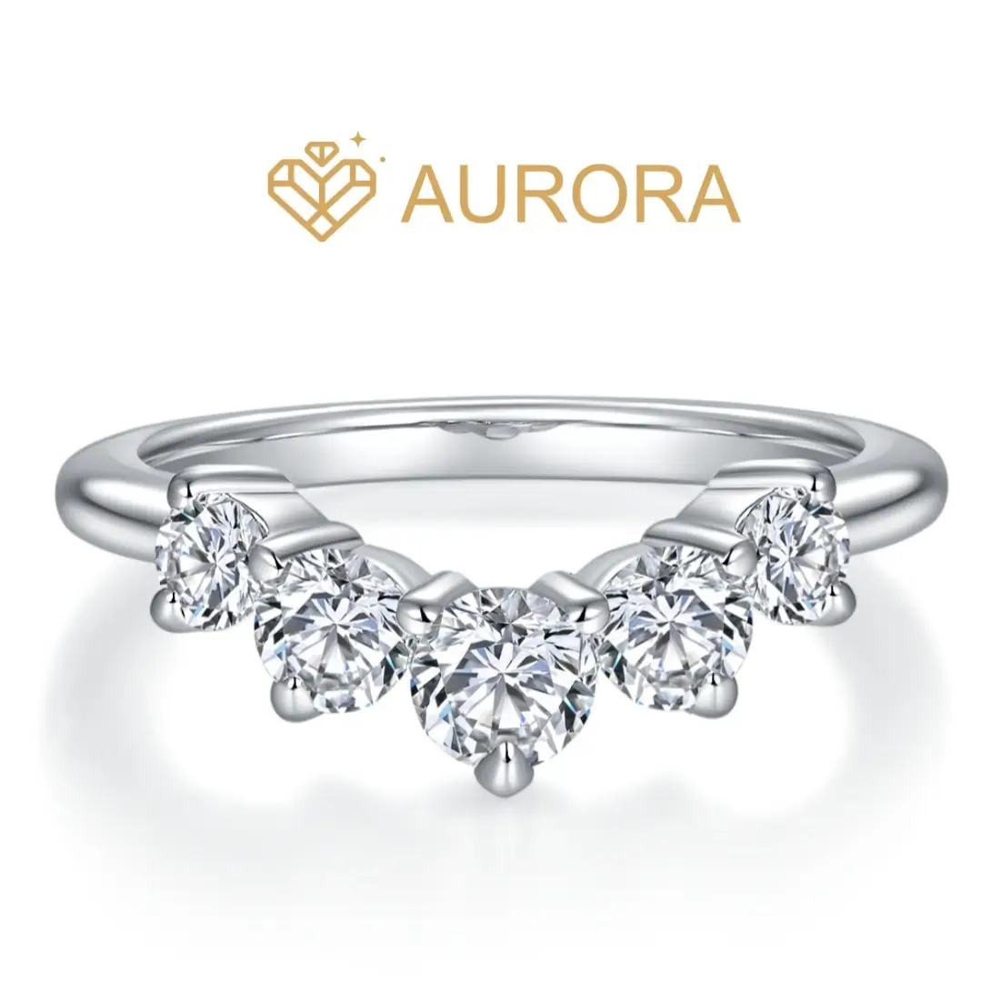 【#19 Melody】Full Moissanite main stone and side stone rings Band with 925 Sterling Silver Synthetic Moissanite