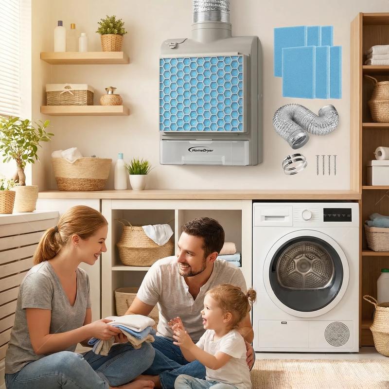 Gray Indoor Dryer Vent 2026 New Upgraded, Dryer Vent Box With Stainless Steel Screen Filter, Enhanced Air Quality Water Drawer System, Plus 6 Extra Polyester Filters for Electric Clothes Dryers