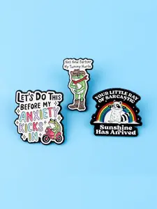 Creative Cartoon Metal Badge Brooch, Cute Slogan Letter Pin, Unisex Fashion Accessory for All Seasons, Unique Gift Idea, Men Accessories
