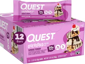 Quest Nutrition Overload Protein Bars, Sundae Funday, 20g Protein, 1g Sugar, 4g Net Carbs, Gluten Free, 12 Count