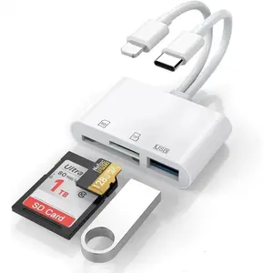 Memory Card Reader, 5-in-1 USB C Lightning to SD/TF/USB OTG Adapter for Micro SD/SDHC/SDXC/MMC, Compatible with MacBook Pro/Air, Chromebook, iPhone 15/14/13/12/11 Pro/Pro Max, Android Galaxy, Plug & Play Portable