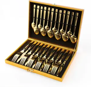 Gold Silverware Set, 30-Piece Gold Forged Stainless Steel Flatware Set with Square Handle, Service of 6