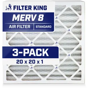 Filter King 20x20x1 Air Filter | 3-PACK | MERV 8 HVAC Pleated A/C Furnace Filters | MADE IN USA | Actual Size: 19.5 x 19.5 x .75"