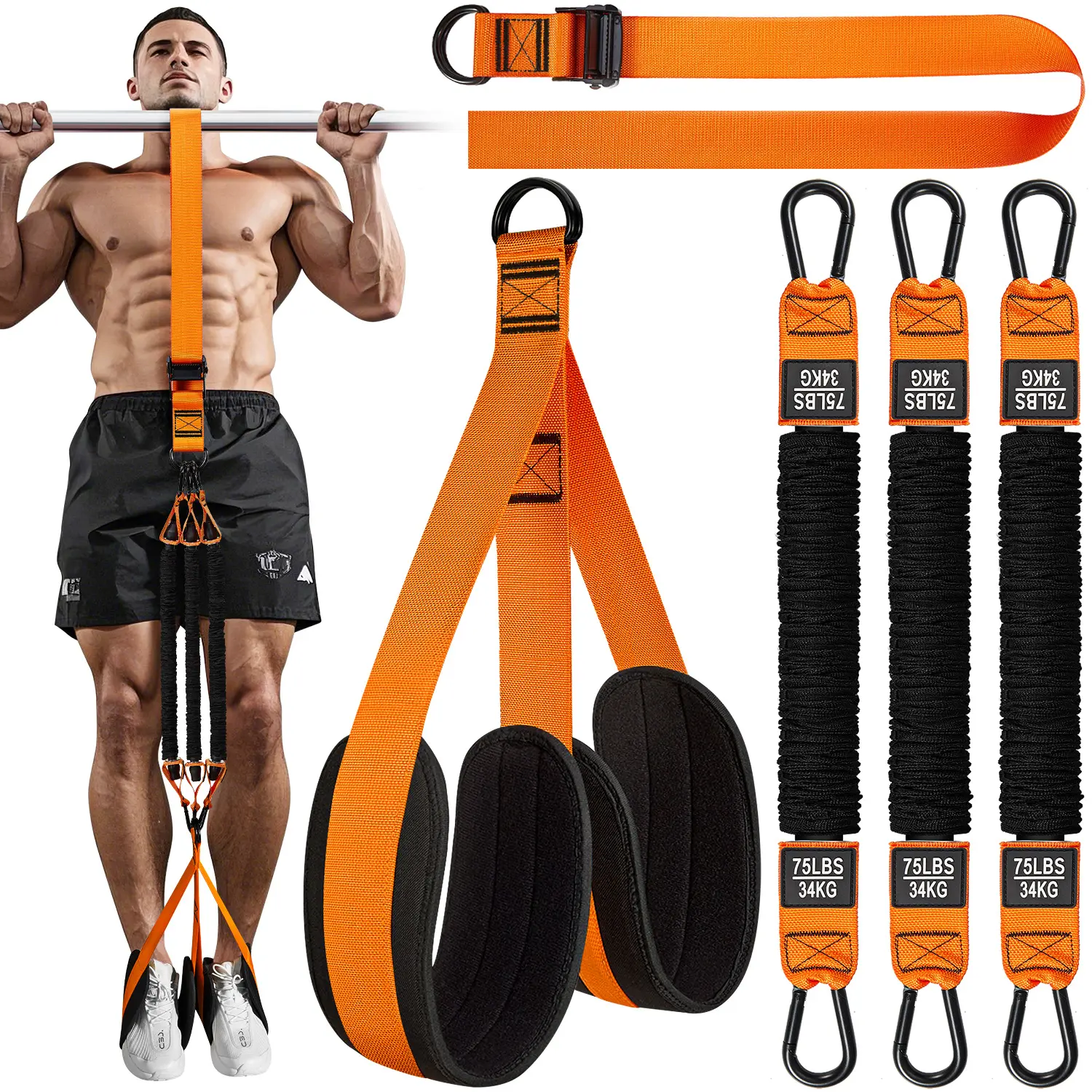 Pull-Up Band with Fabric Foot and Knee Support, Adjustable Heavy Duty Resistance Band for Assisted Pull-Ups, Strength Training, and Full Body Home Workouts,calisthenics tool