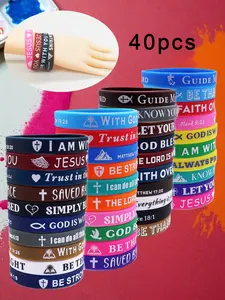 40pcs Silicone Bracelets with Bible Verses, Inspirational Quotes, Multicolor, Cross Bracelet, Perfect for Daily Wear, Parties, Gifts