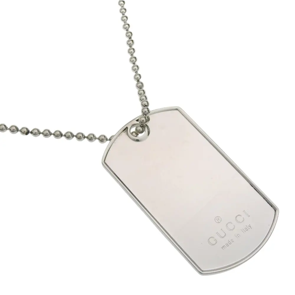 Pre-owned GUCCI Sterling Silver 925 (Ag925) Small Leather Goods 925 Silver Dog Tag Necklace