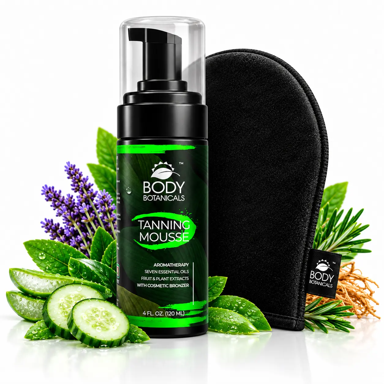 Sunless Tanning Mousse with Tanning Mitt, Self Tanner for Body, Professional Formula with Cosmetic Bronzer, Fruit and Plant Extracts, 4 fl oz by Body Botanicals