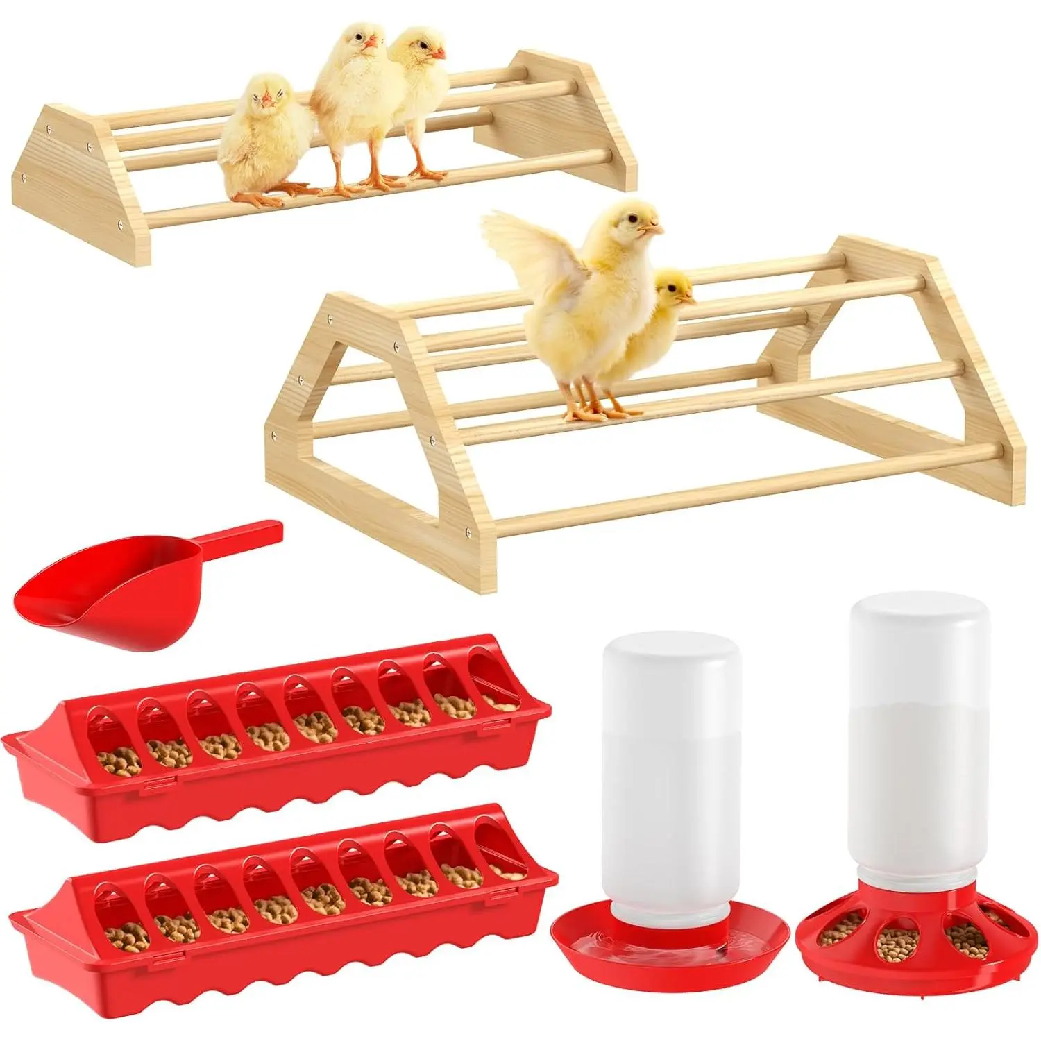 7-in-1 Chicken Brooder Box for Chick Starter Kit, Includes Chicks Perches, Chicken Feeders, Chick Waterers, Chickens Feeding Spoon, Chicks Supplies (Brooder Set)