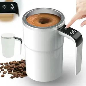 Portable Self-Mixing Automatic Mixing Cup, USB Rechargeable Magnetic Mixing Cup, Multifunctional Coffee Mixing Cup, Self Stirring Mug for Home Office Milk Cocoa with Lid 13oz (Black)