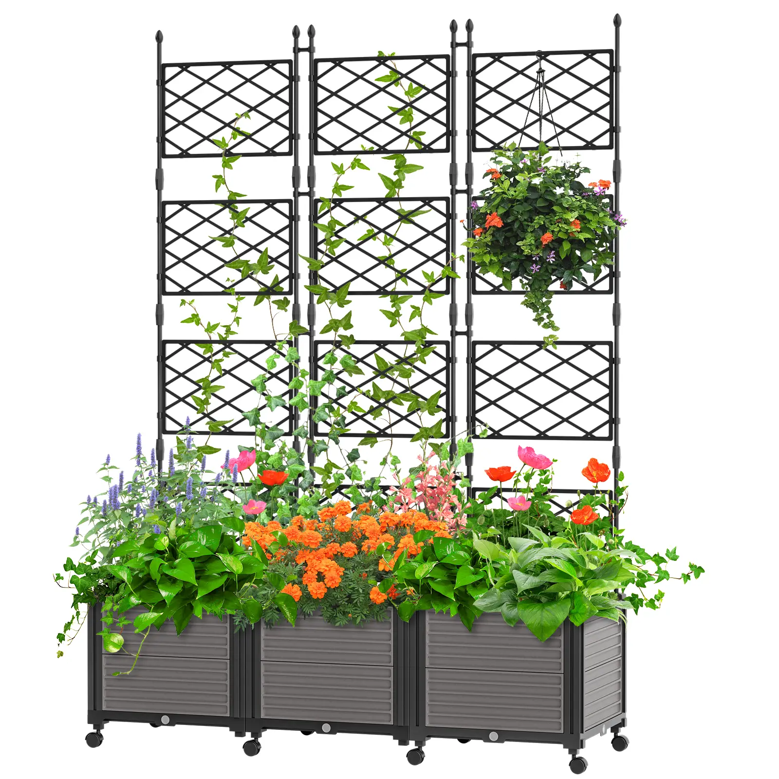 MOPHOTO Raised Garden Bed Planter Box with Trellis for Climbing Vegetables Plants, Tomatoes Planters Outdoor Tomato Cage with Wheels, Indoor Outdoor U