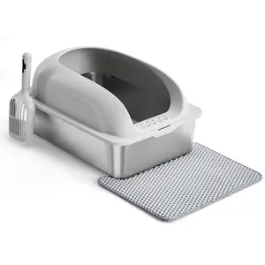 Stainless Steel Cat Litter Box With Lid, Large Cat Litter Box For Big Cats, Scoop And Mat Included