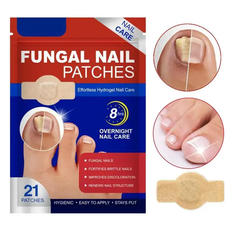 21 Pack Comfort Elastic Fabric Fungal Nail Treatment Patches, Nighttime Extra Strength Toenail Repair Stickers for Discolored Damaged Nails, Easy-to-use Daily Manicure Kit to Improve Fungal Nail Issues
