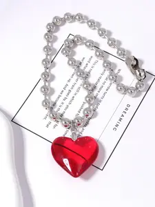 1PC Oversized Minimalist Heart Shaped Necklace - Adorable Beaded Heart Pendant Jewelry - Perfect for Parties/Valentine's Day Gifts/Gifts for Mom/Mother's Day Gifts