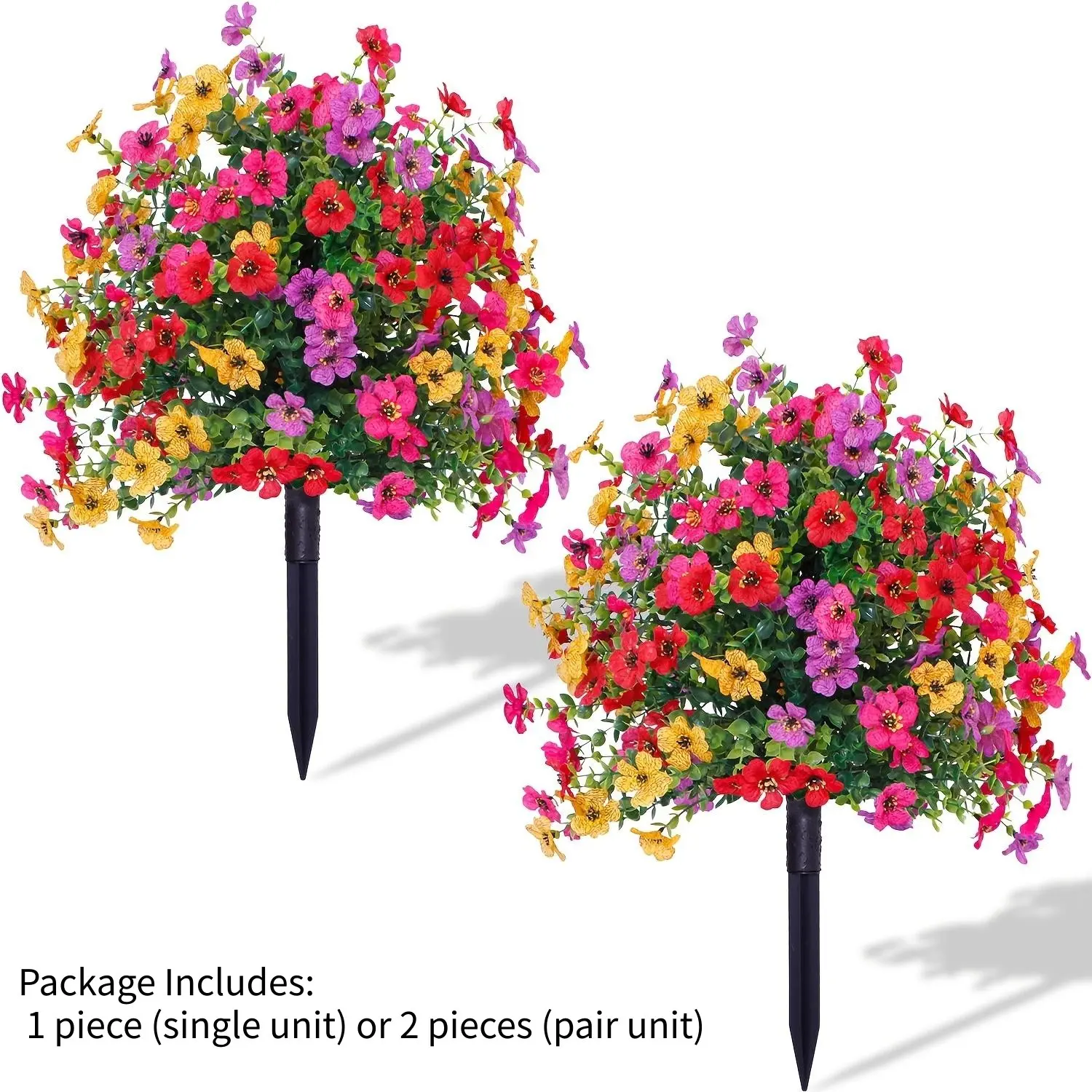 1/2pcs Artificial Straight Plug Plant Flowers with Ground Spikes for Outdoor Decoration, Artificial Daisy Eucalyptus Flowers, UV Resistant Home & Outdoor Decor, Outdoor Fake Flowers, Faux Decorative Flower, Fake Floral Decor
