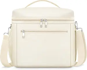 Insulated Lunch Bag for Women Men,Small Reusable Lunch Box Leak-Proof Cooler Cute Bag Lightweight LunchBags for Work (Cream,Beige)