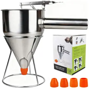 Pancake Batter Dispenser, Large 40oz/1200ml Multi-Caliber Stainless Steel Funnel Cake Dispenser with Stand for Commercial and  Use