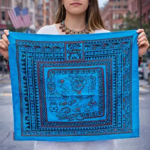 18 INCH SILK BANDANA – AZTEC PRINT FASHION SCARF FOR MEN WOMEN, HEAD WRAP HAIR BAND NECK SCARF, MEXICAN STYLE STREETWEAR ACCESSORY, VINTAGE DESIGN GIFT IDEA