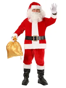 Christmas Adult Santa Claus Costume，Men's Deluxe Santa Suit 10pc， Deluxe Santa Outfit Set，Red