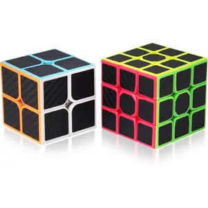 Speed Cube Set Carbon Fiber 2x2x2 & 3x3x3 Smooth Magic Cube Bundle for Kids Teens Adults Anti-POP Structure Recyclable ABS Material Vivid Color Stickers