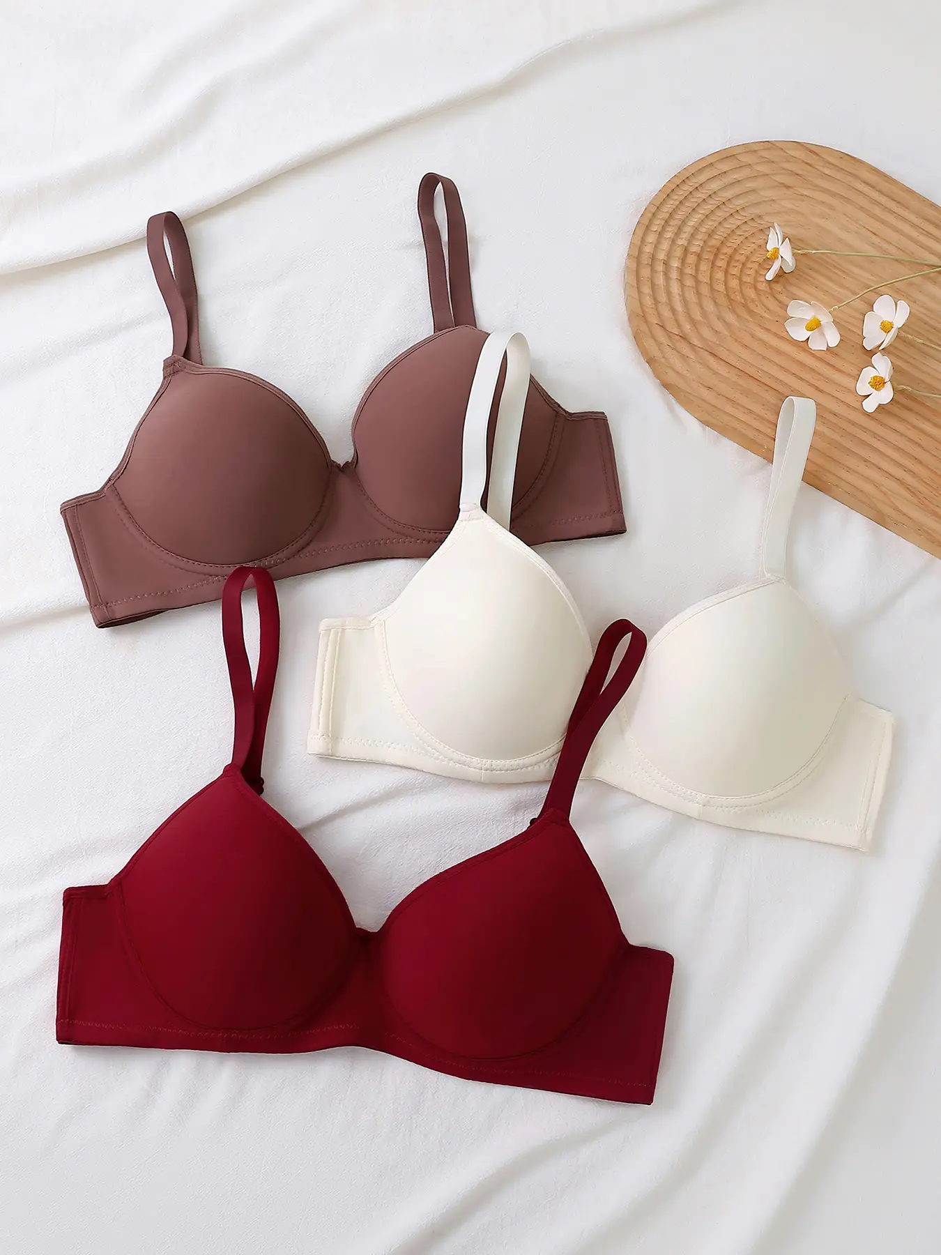 3pcs Women'S Casual Push-up Bra with Steel Ring and Non-Removable Padding I Solid Color Fabric, High Support,Underwire for Daily Comfort