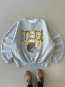 Pittsburgh Football Retro Sweatshirt, 90s Vintage Round Neck Crewneck Long Sleeve Pullover, Fan Gift, Casual Loose-Fitting Letter Pattern, Fall & Winter