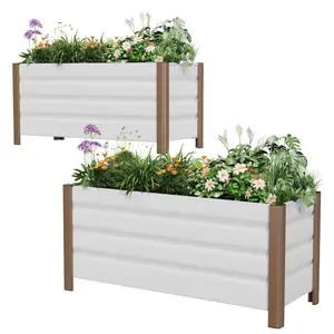Aluminum Raised Garden Bed Planter, 39 x 16 x 18 in Deep Planter Box with Drainage Holes, Rounded Corners & Safety Edging, Extra-Long Rectangular for Patio Balcony Garden, White