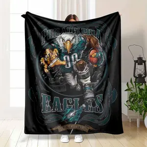 Gridiron Spirit Flannel Blanket American Football Mascot Print Super Soft Warm Cozy Lightweight Perfect for Game Day Home Decor Couch Bedroom Travel Great Gift for Sports Fans