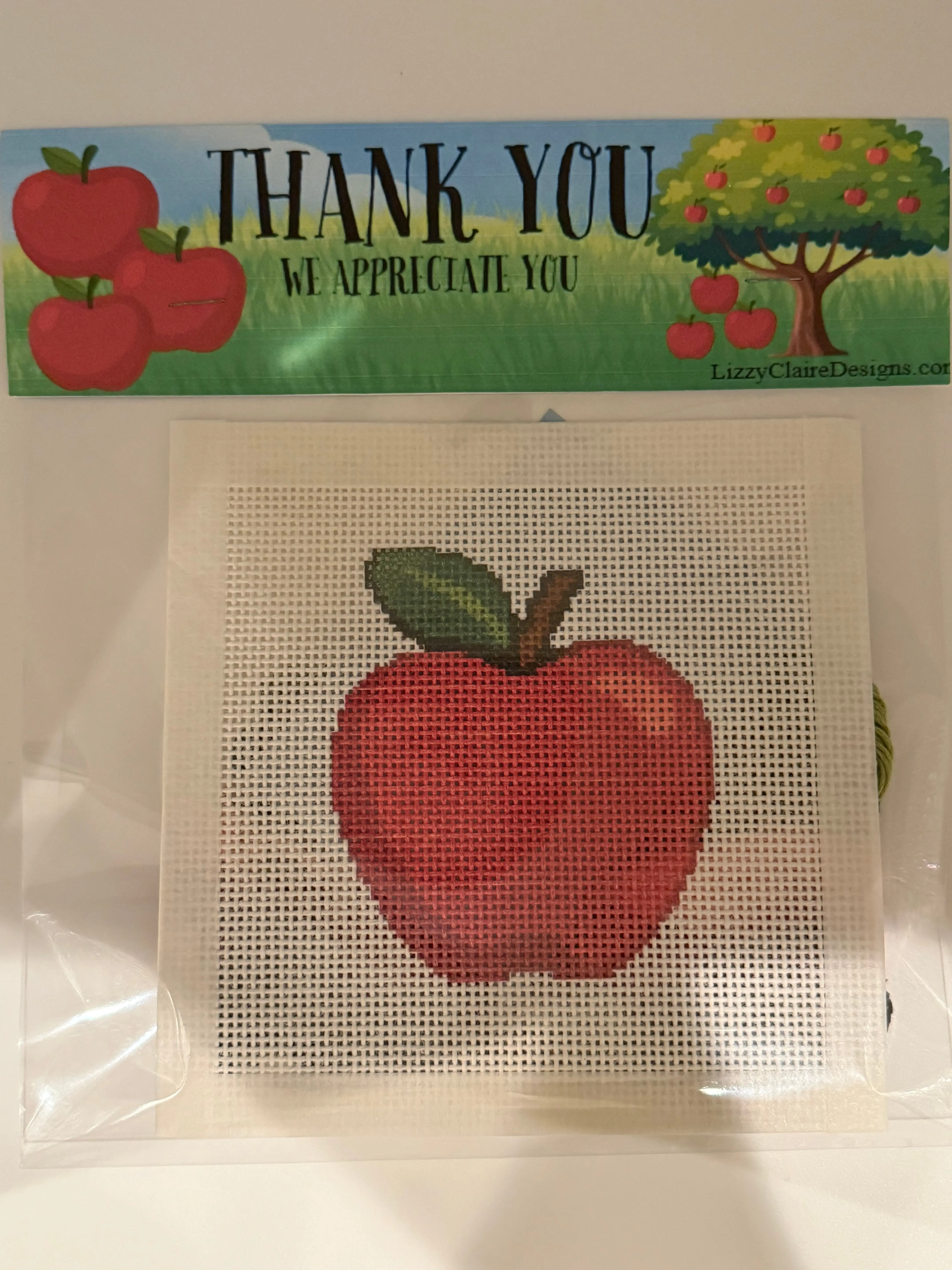 Teacher Appreciation Apple - 13 mesh - 7 x 7 - Needlepoint Canvas Kit
